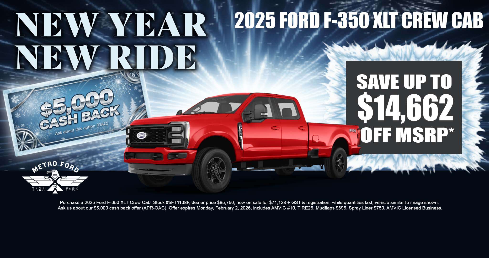 Red 2025 Ford F-350 XLT Crew Cab truck with save up to $14,662 offer at Metro Ford Calgary