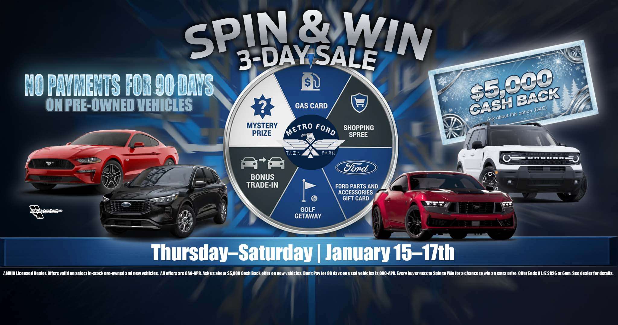Metro Ford Spin and Win Sale in Calgary with prize wheel and January 15 to 17 offers