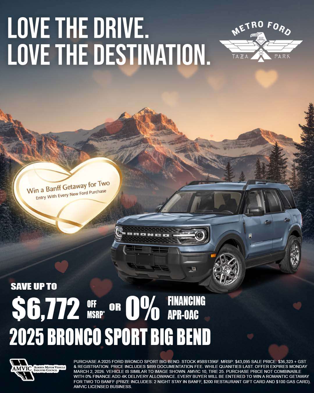 2025 Ford Bronco Sport Big Bend special Calgary with $6,772 off or 0 percent financing