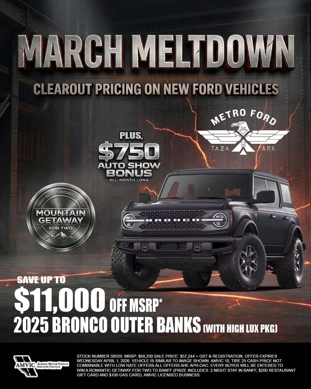 2025 Ford Bronco Outer Banks Calgary special with up to $11,000 off MSRP