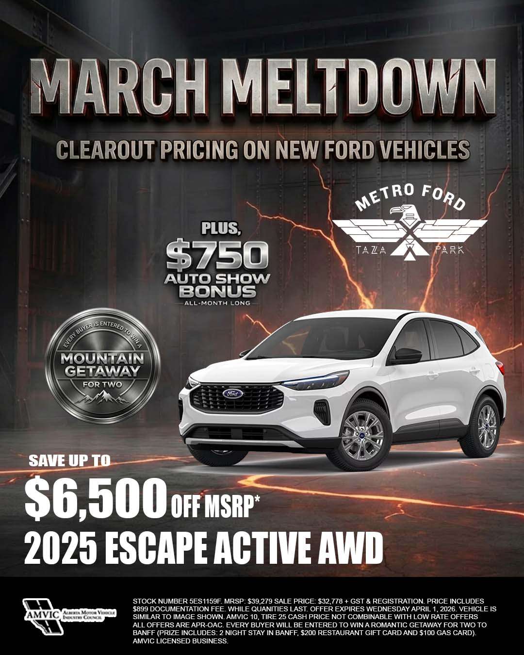 2025 Ford Escape Active AWD Calgary deal $6,500 off
