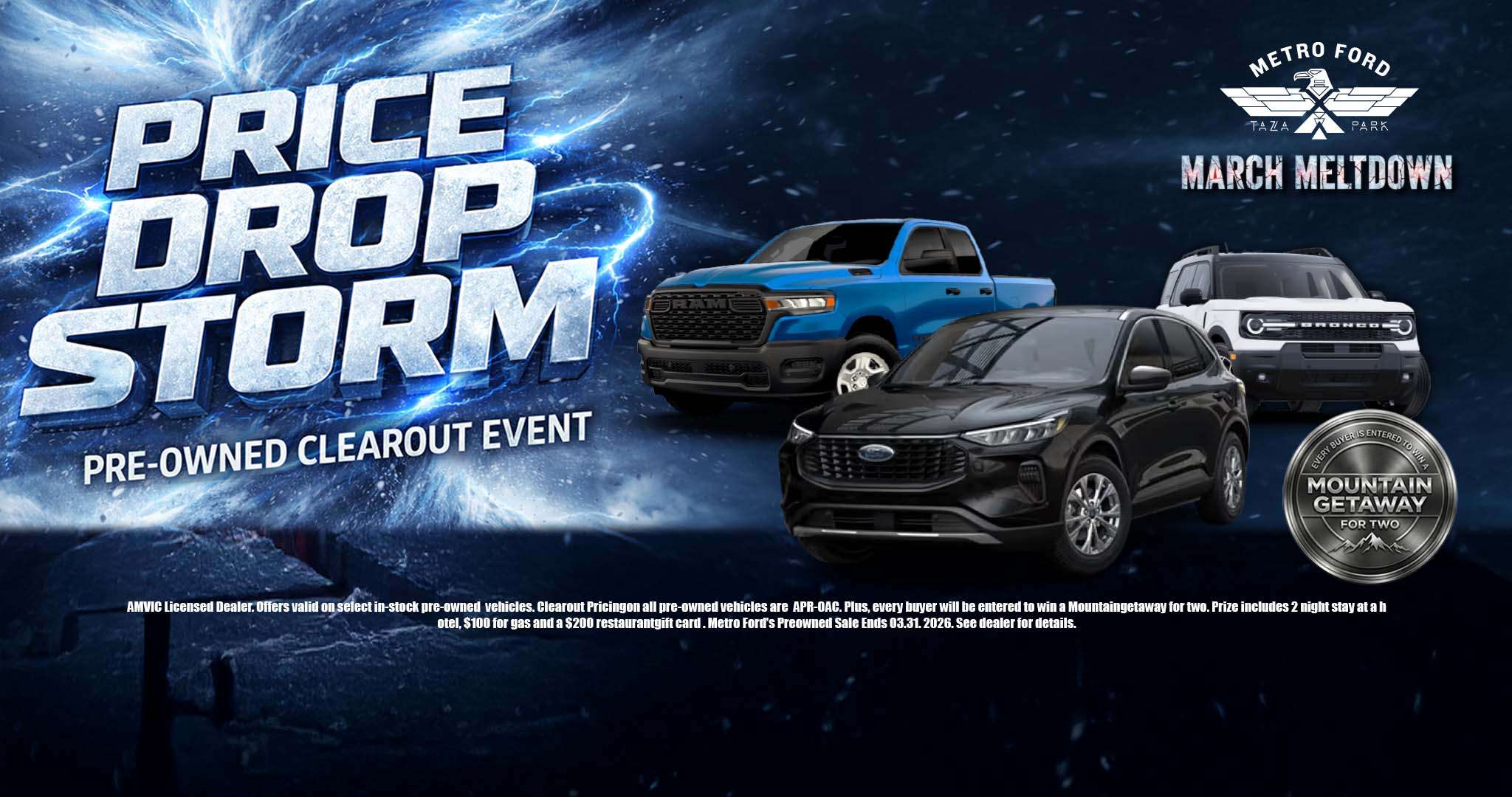 Metro Ford pre owned vehicle sale in Calgary featuring Price Drop Storm clearance pricing