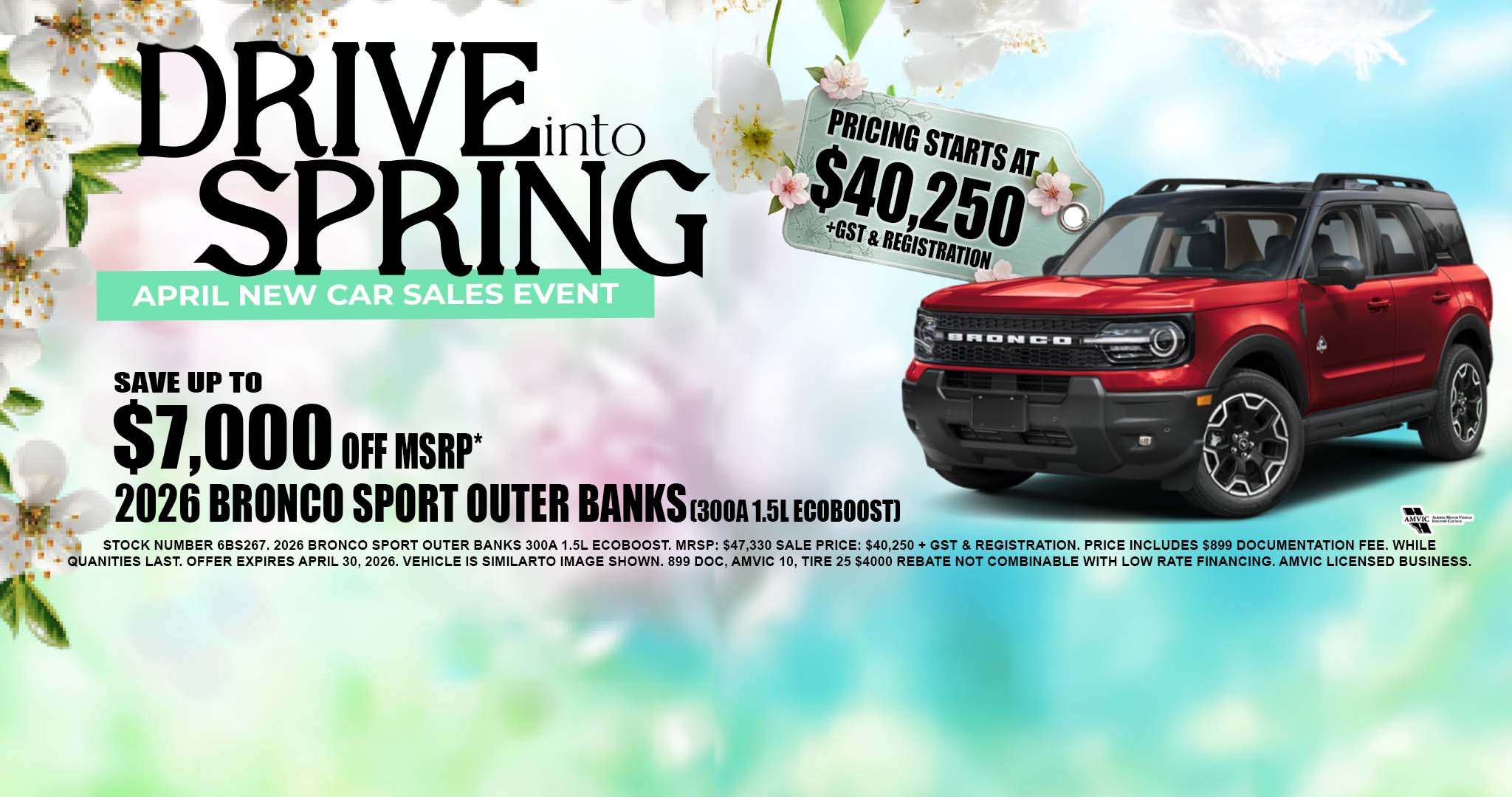 2026 Ford Bronco Sport Outer Banks for sale Calgary Alberta spring sales event price 40250