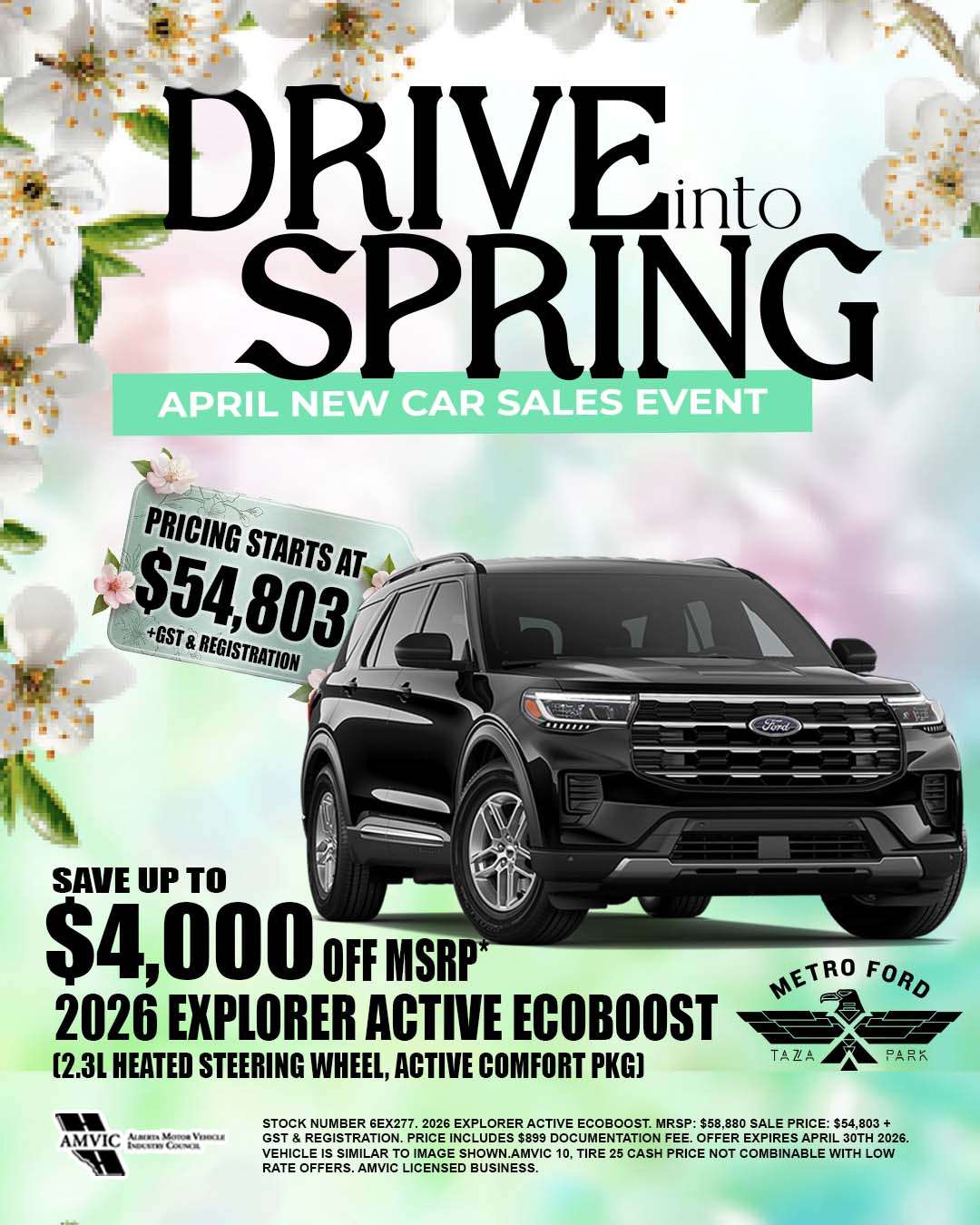 2026 Ford Explorer Active EcoBoost for sale Calgary Alberta spring sales event price 54803