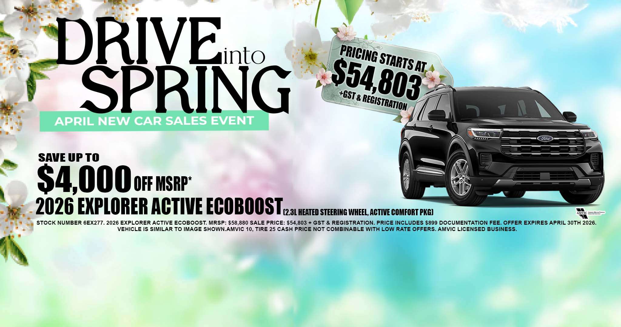 2026 Ford Explorer Active EcoBoost for sale Calgary Alberta spring sales event price 54803