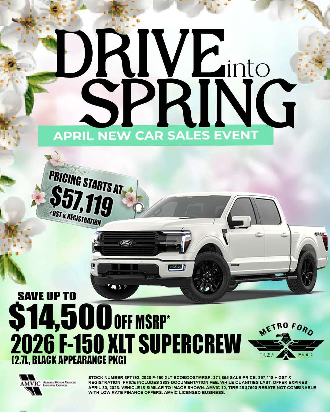 2026 Ford F-150 XLT SuperCrew for sale Calgary Alberta spring sales event price 57119