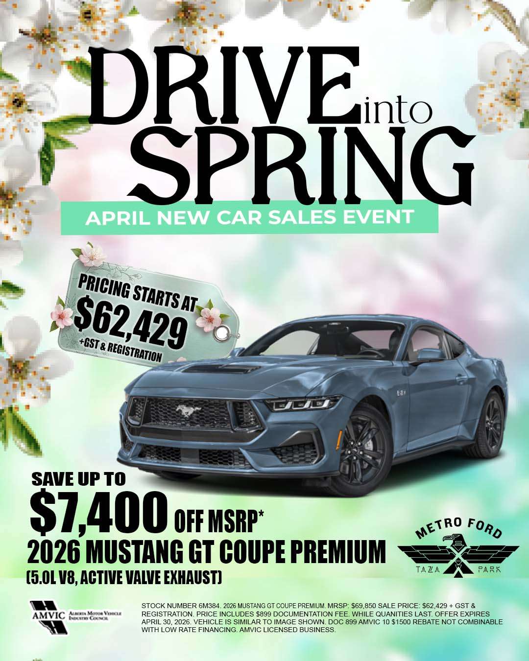 2026 Ford Mustang GT Coupe Premium for sale in Calgary Alberta spring sales event pricing starting at 62429