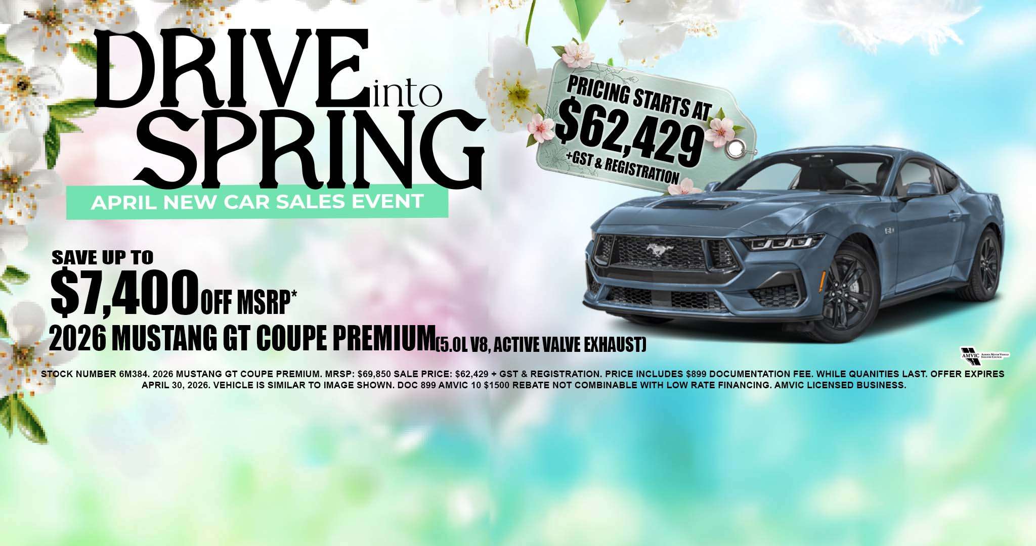 2026 Ford Mustang GT Coupe Premium for sale in Calgary Alberta spring sales event pricing starting at 62429