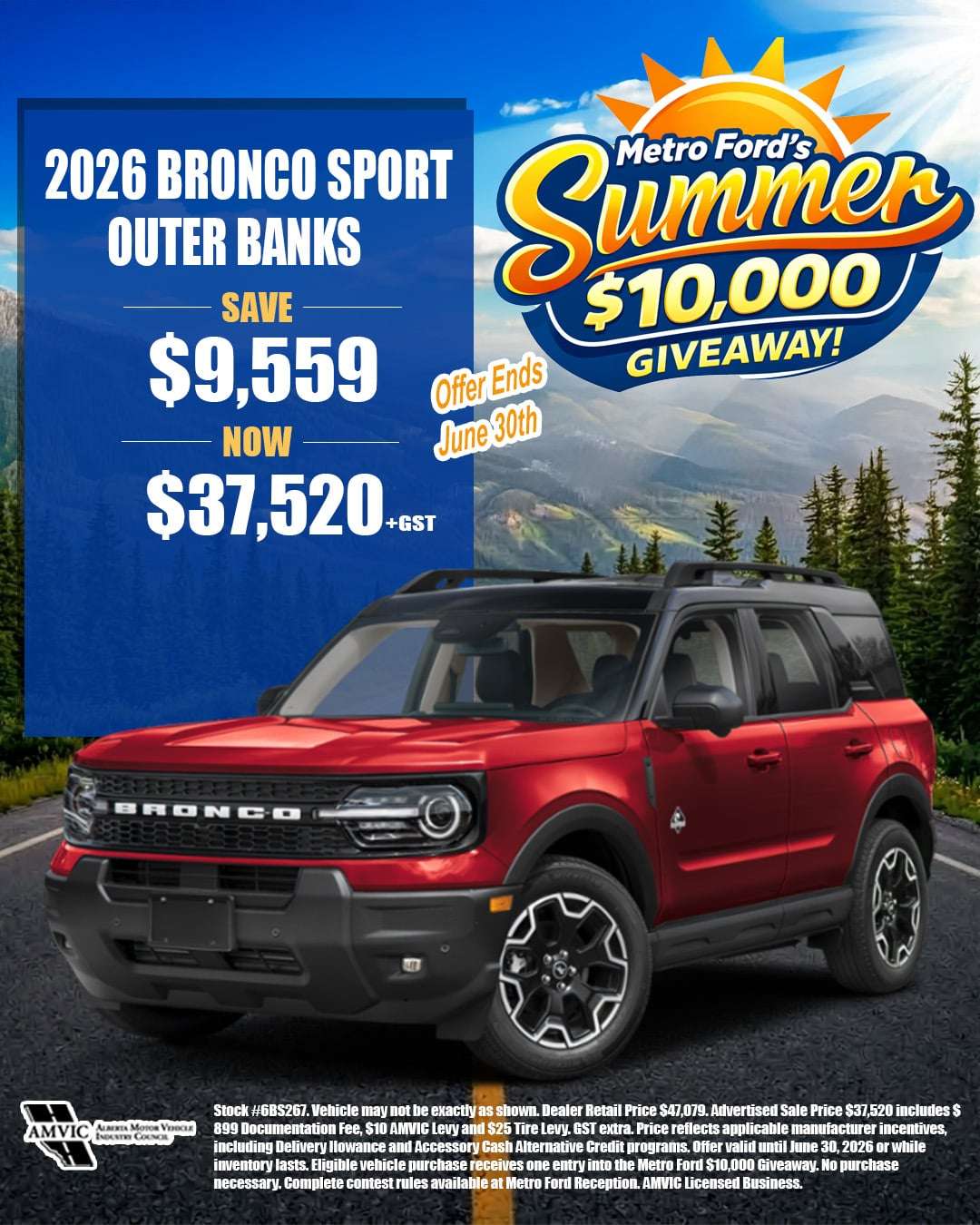 2026 Ford Bronco Sport Outer Banks for sale in Calgary Alberta with summer sale pricing and $10000 giveaway entry