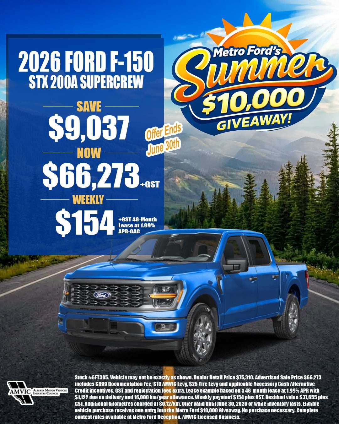 2026 Ford F-150 STX SuperCrew for sale in Calgary Alberta with summer sale pricing and $10000 giveaway entry