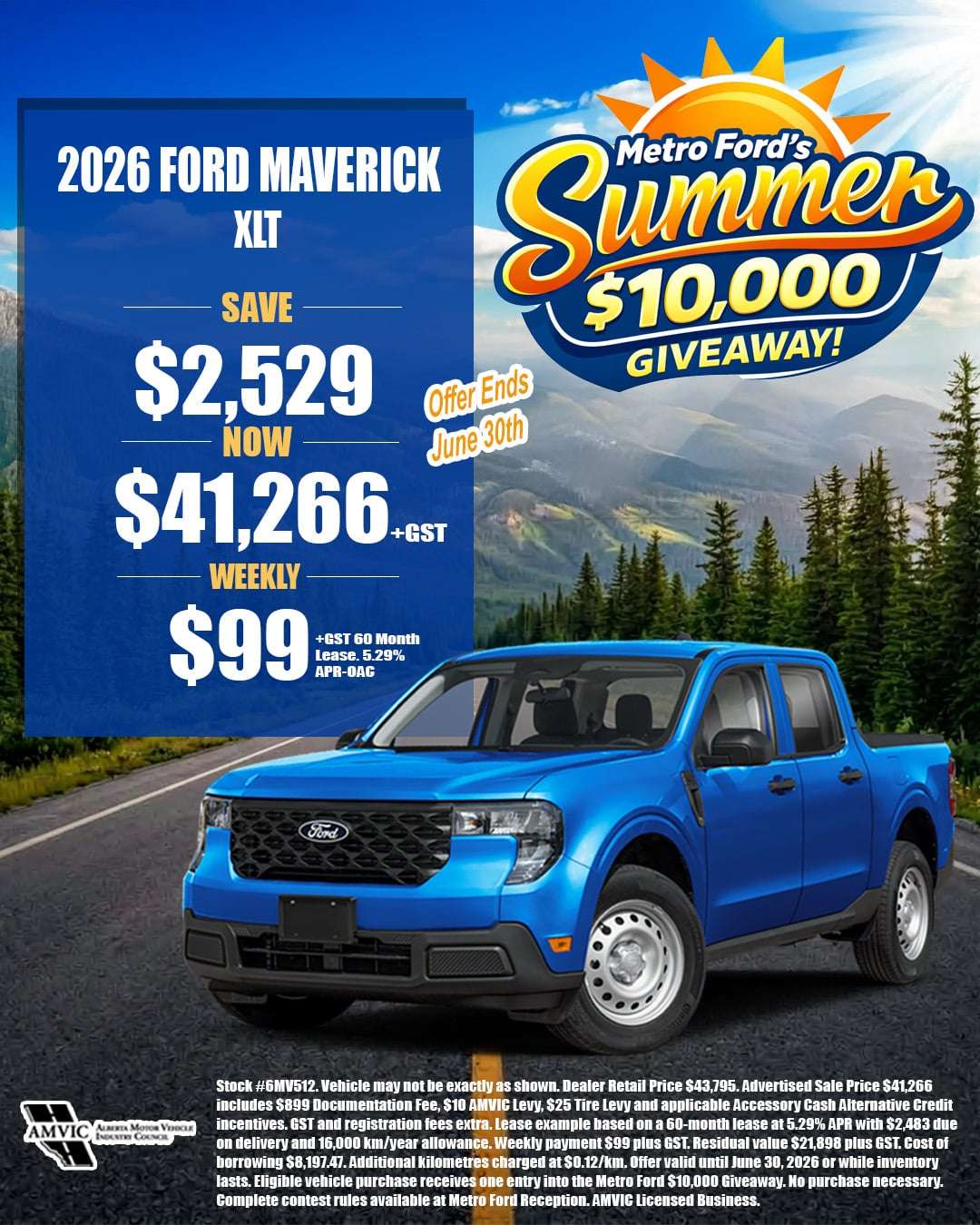 2026 Ford Maverick XLT for sale in Calgary Alberta with summer sale pricing and $10000 giveaway entry