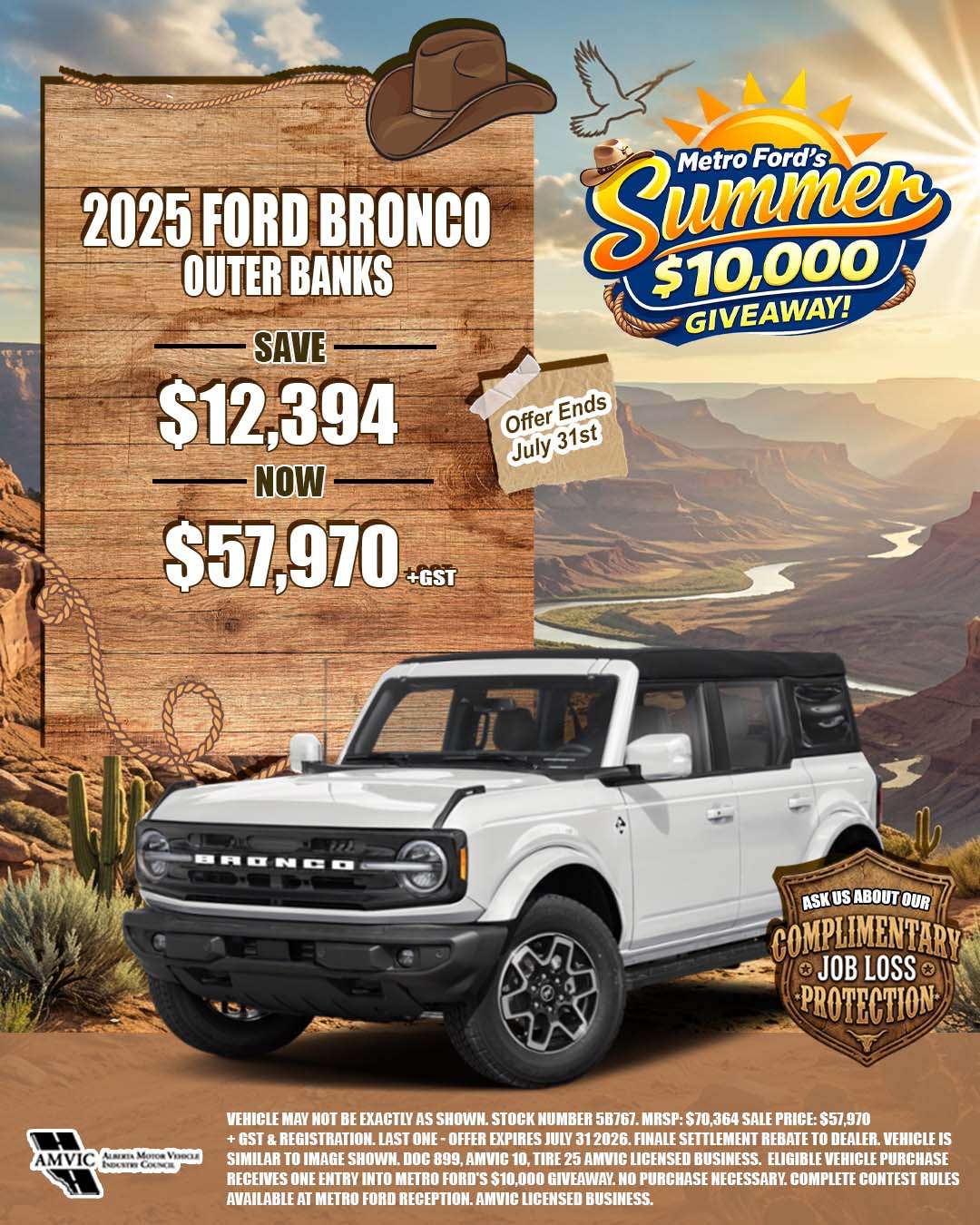 2025 Ford Bronco Outer Banks for sale in Calgary Alberta with July sale pricing and $10000 giveaway entry