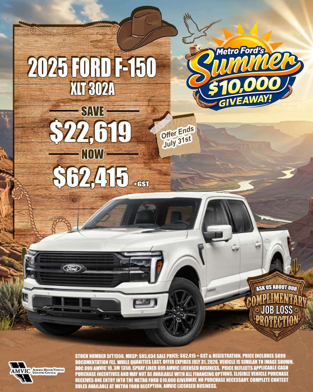 2025 Ford F-150 XLT 302A for sale in Calgary Alberta with July sale pricing and $10000 giveaway entry