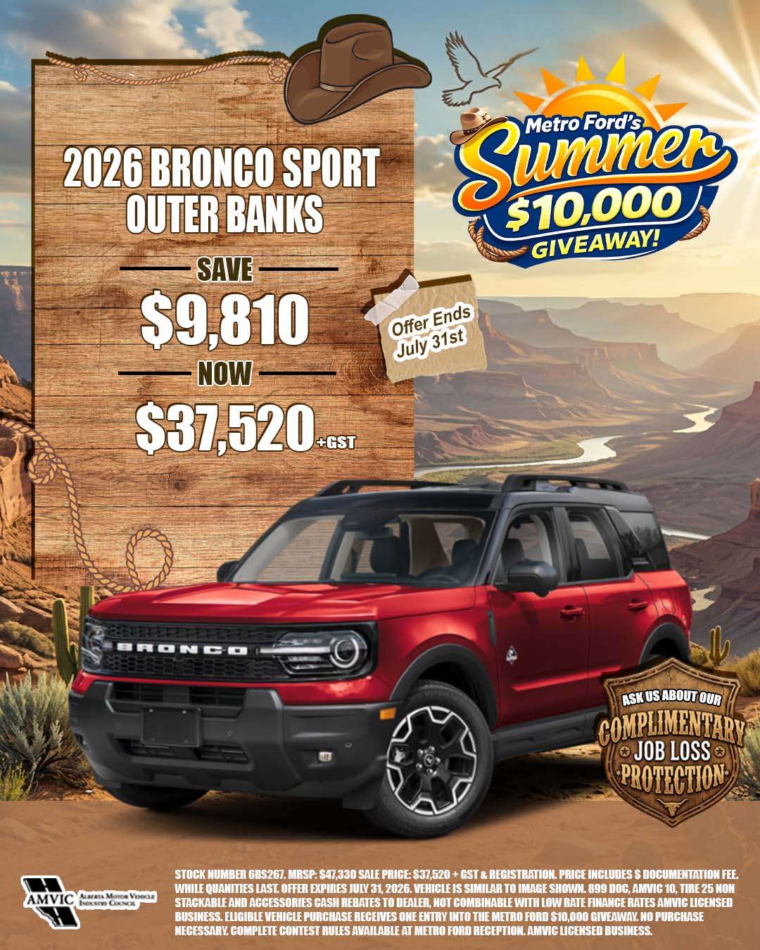 2026 Ford Bronco Sport Outer Banks for sale in Calgary Alberta with July sale pricing and $10000 giveaway entry