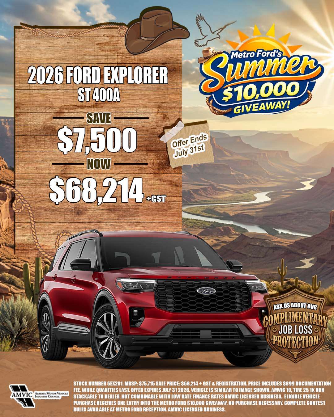 2026 Ford Explorer ST 400A for sale in Calgary Alberta with July sale pricing and $10000 giveaway entry