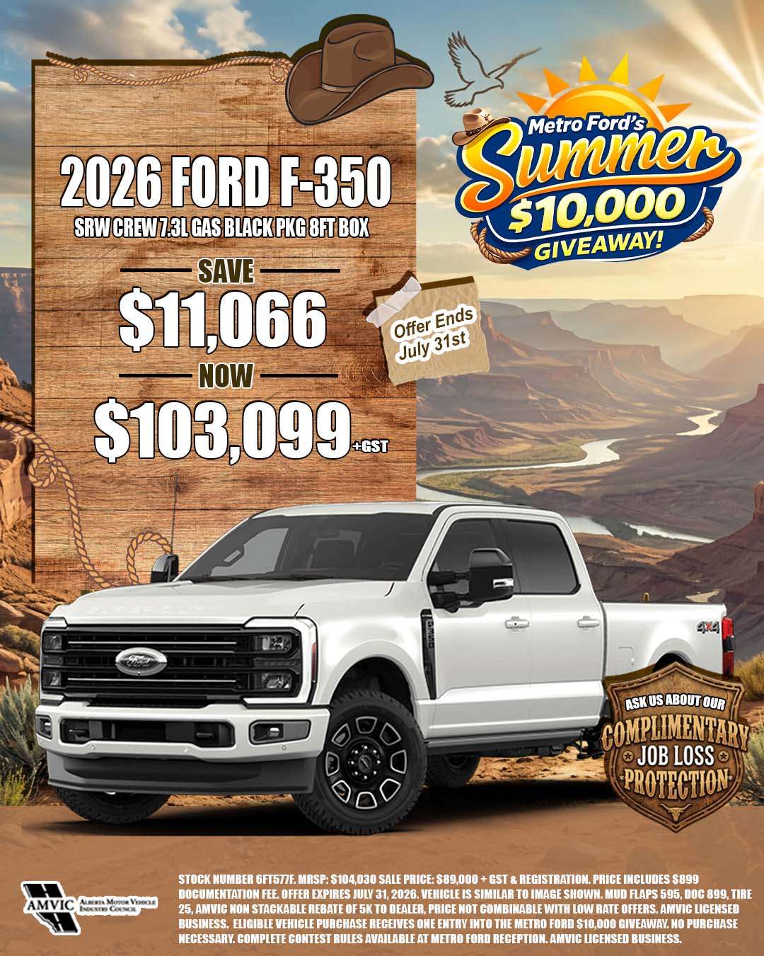 2026 Ford F-350 SRW Crew Cab 7.3L Gas Black Package for sale in Calgary Alberta with July sale pricing and $10000 giveaway entry