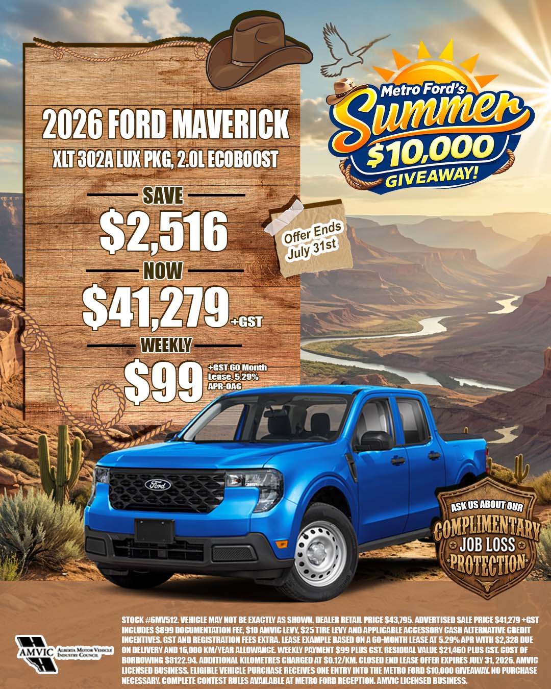 2026 Ford Maverick XLT 302A Luxury Package 2.0L EcoBoost for sale in Calgary Alberta with July sale pricing and $10000 giveaway entry