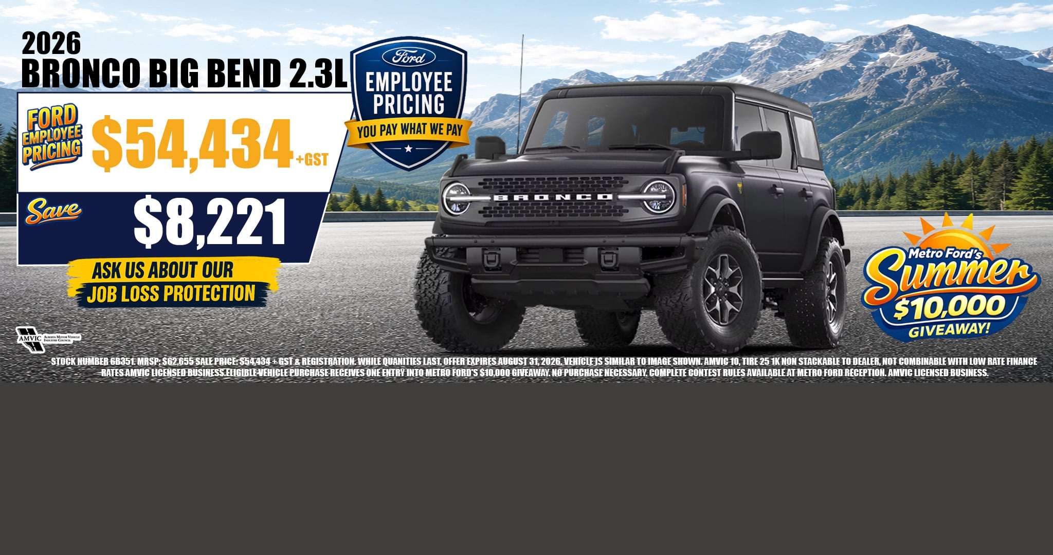 Red 2026 Ford Bronco Big Bend available with Ford Employee Pricing at Metro Ford Calgary.
