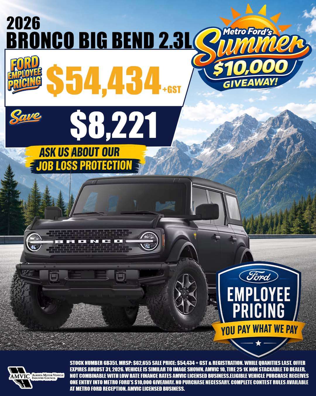 2026 Ford Bronco Sport Big Bend available with Ford Employee Pricing at Metro Ford Calgary.