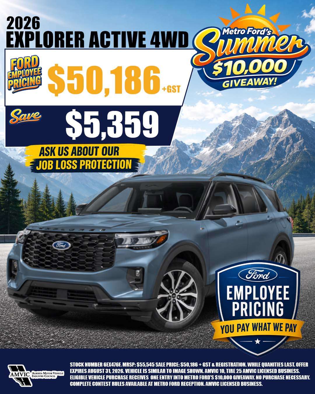 2026 Ford Explorer Active SUV available with Ford Employee Pricing at Metro Ford Calgary.
