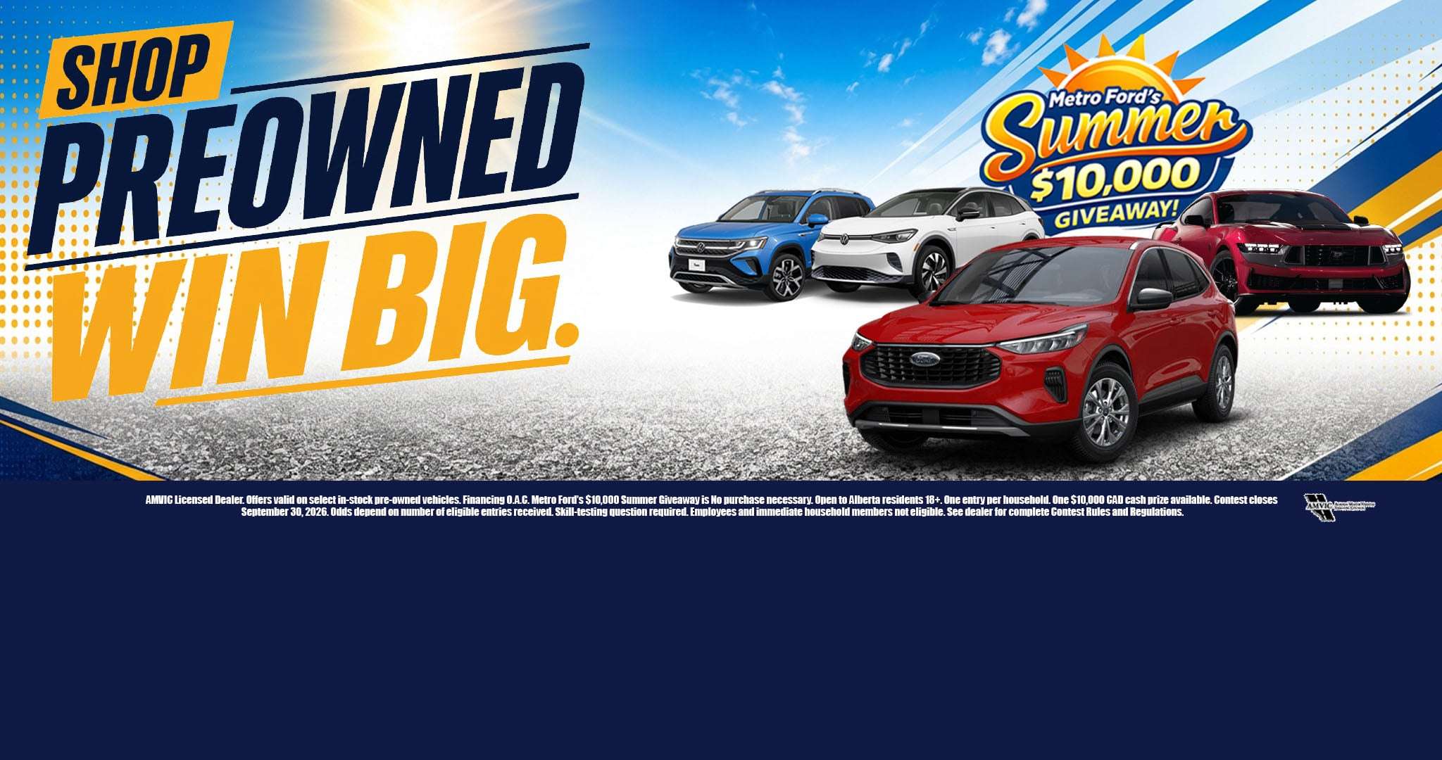 Selection of pre-owned SUVs and cars available at Metro Ford in Calgary with Summer $10,000 Giveaway promotion.