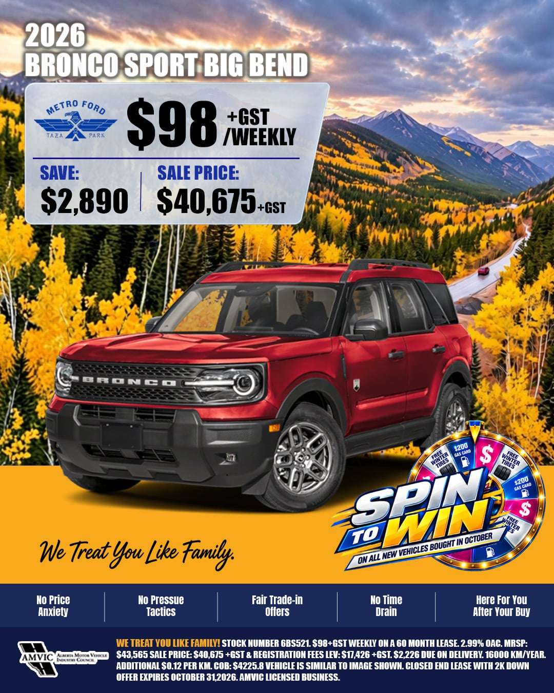 2026 Ford Bronco Sport Big Bend October special at Metro Ford Calgary