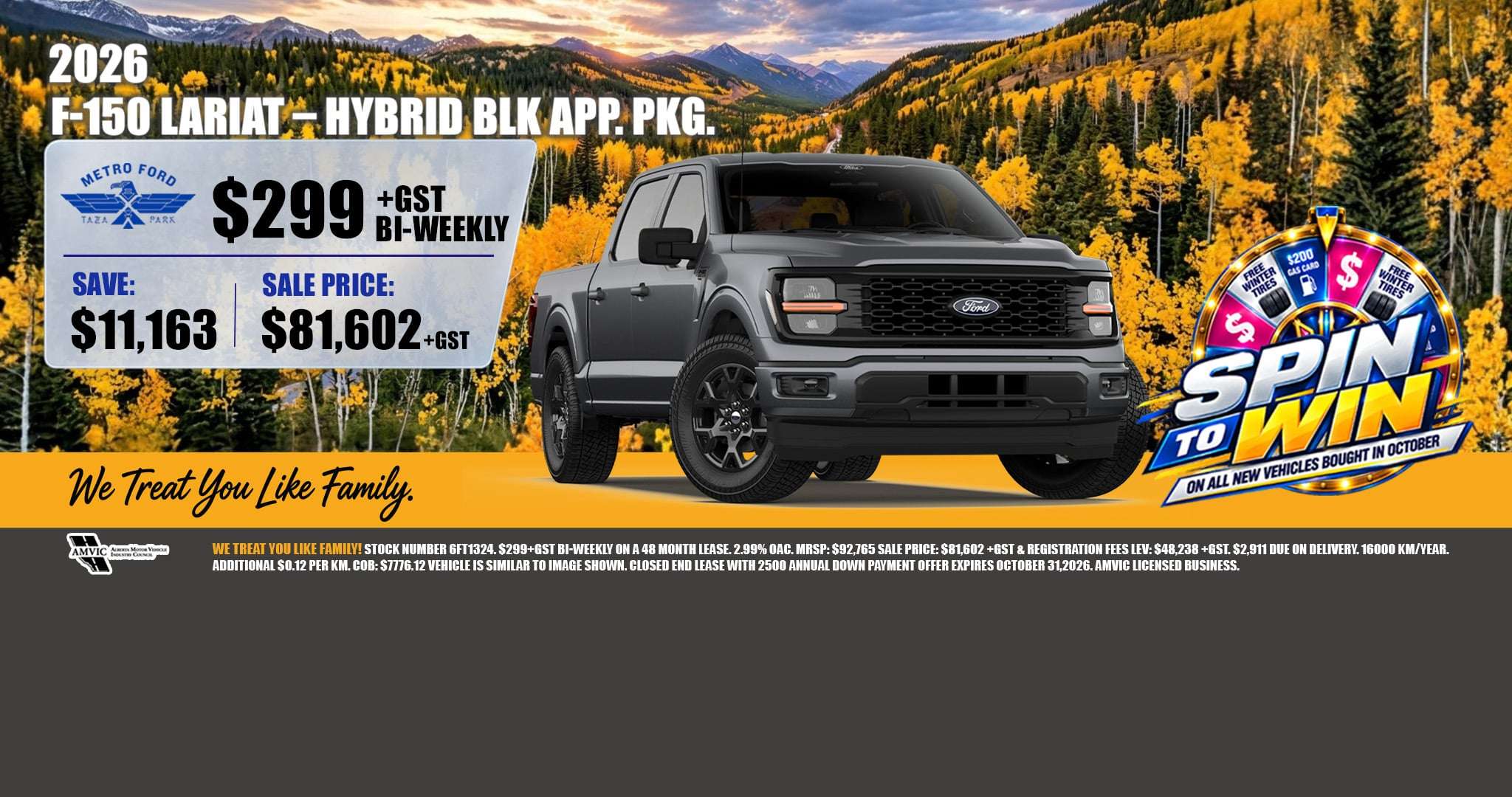 2026 Ford F-150 Lariat Hybrid October special at Metro Ford Calgary