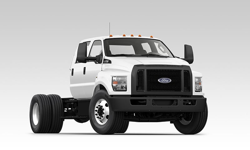 White Ford F-750 Medium Duty chassis cab truck for commercial and fleet applications at Metro Ford Calgary.