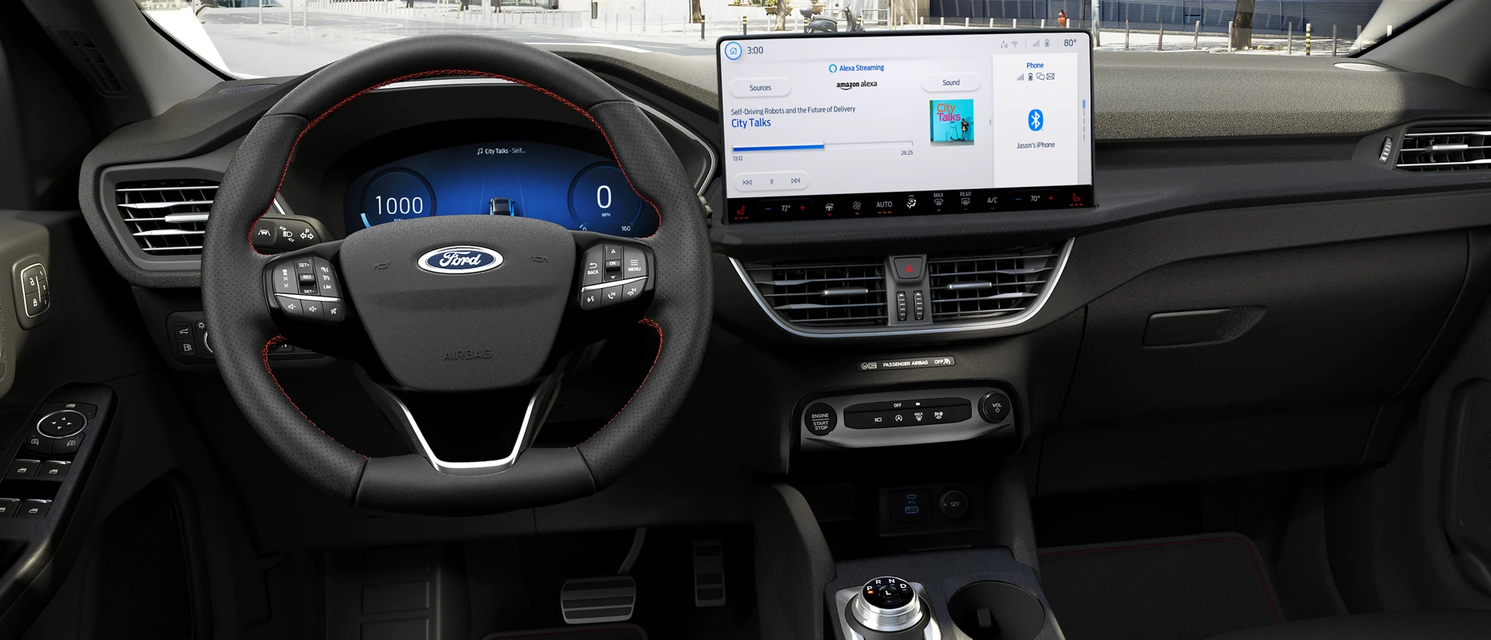 2023 Ford Escape interior showing off the technology, such as heads up display, wireless phone charging, and more.