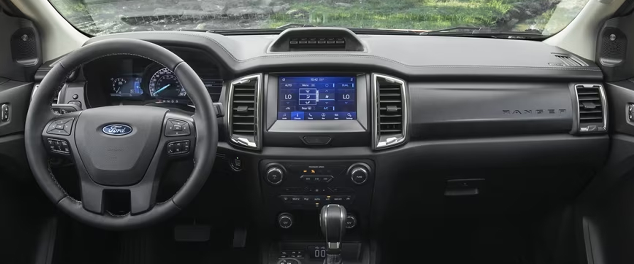 2023 Ford Ranger interior showcasing the touch screen and dash.