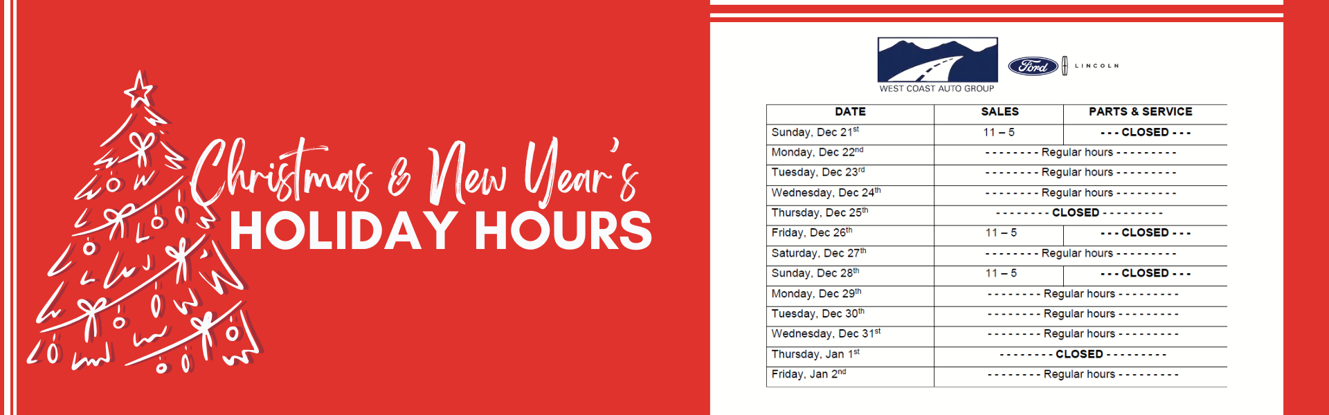 Christmas Holiday Hours