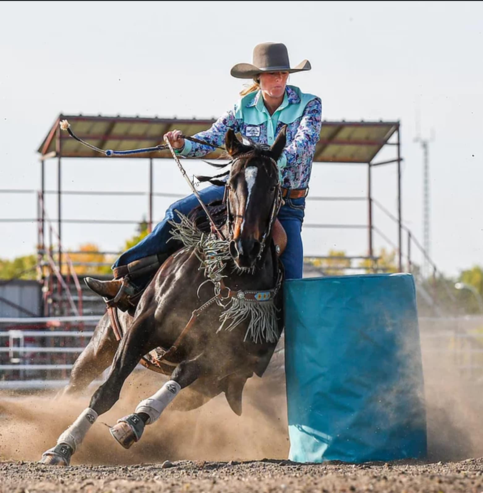 woman on horse barrel racing