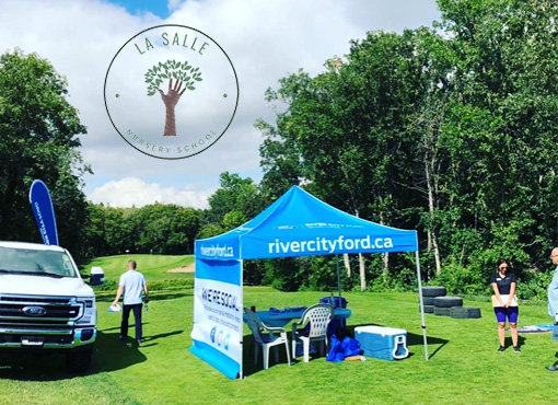 tent and truck on golf course