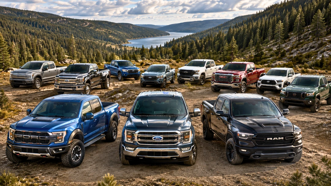 Sélection des dix meilleurs pickups 2026 réunis dans un paysage montagneux.